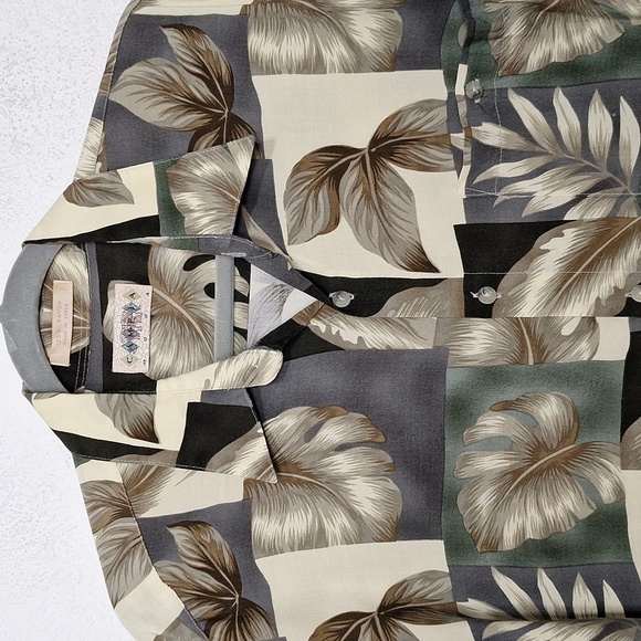 Campia Moda Men's Leaf Print Short Sleeve Hawaiian Button Down Shirt Size L - Picture 3 of 10